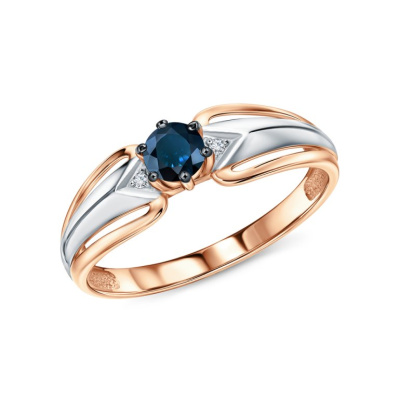 Золотое кольцо с бриллиантами природными и сапфирами природными