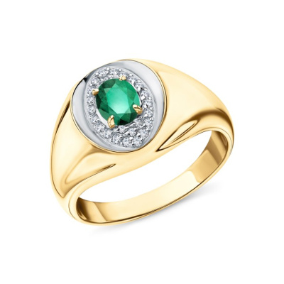 Золотое кольцо с бриллиантами природными и изумрудами природными