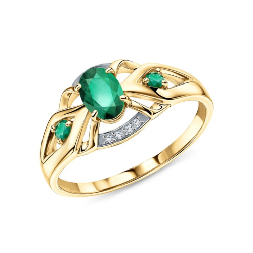 Золотое кольцо с бриллиантами природными и изумрудами природными