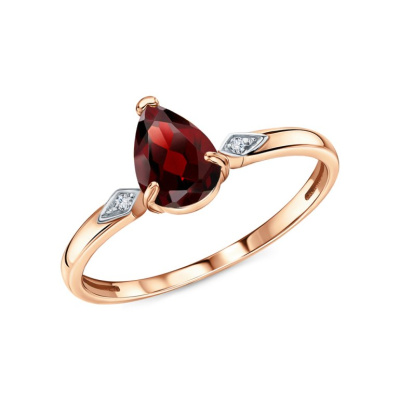 Золотое кольцо с бриллиантами природными и гранатами природными