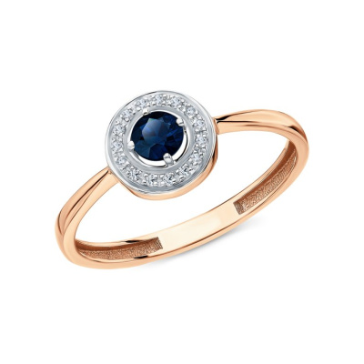 Золотое кольцо с бриллиантами природными и сапфирами природными