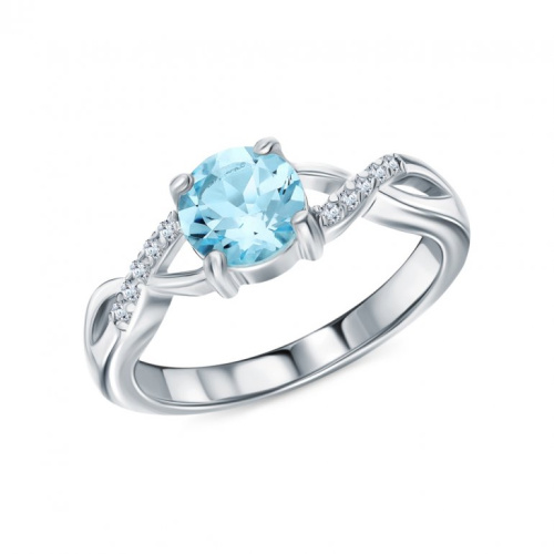 Серебряное кольцо с фианитами и топазами природными