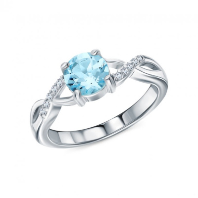 Серебряное кольцо с фианитами и топазами природными