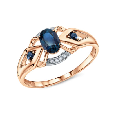 Золотое кольцо с бриллиантами природными и сапфирами природными