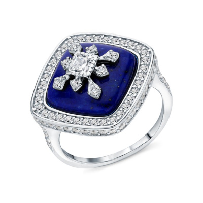 Серебряное кольцо с лазуритом и фианитами