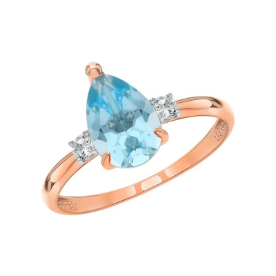 Золотое кольцо с фианитами и топазами природными