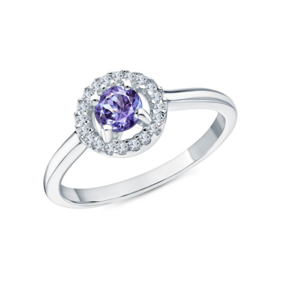 Серебряное кольцо с фианитами и танзанитами природными