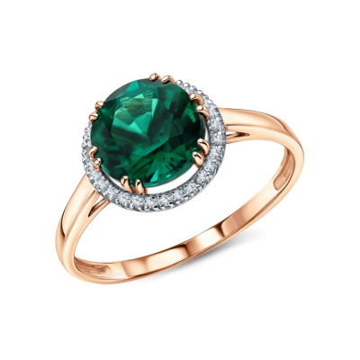 Золотое кольцо с бриллиантами природными и изумрудами гидротермальными