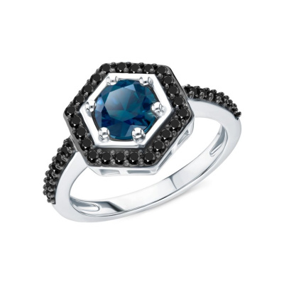 Серебряное кольцо с фианитами и топазами природными