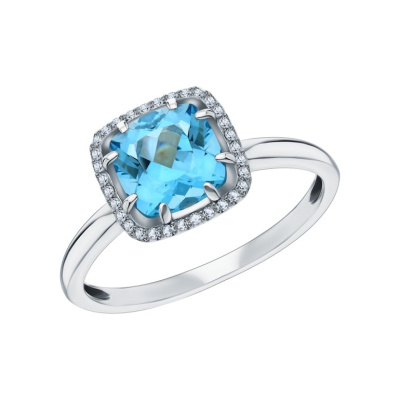 Золотое кольцо с бриллиантами природными и топазами природными