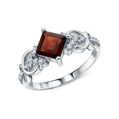 Серебряное кольцо с фианитами и гранатами природными