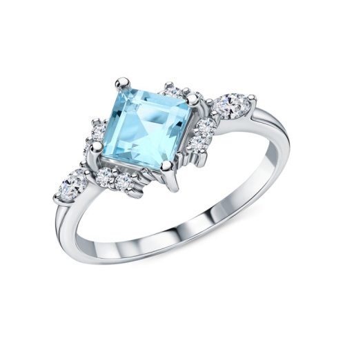 Серебряное кольцо с фианитами и топазами природными