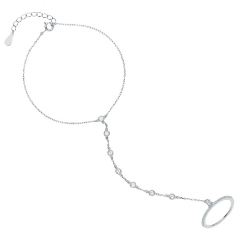 Серебряный слейв-браслет с фианитами