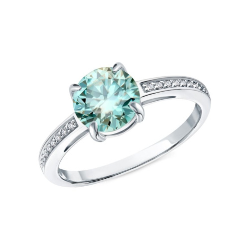 Серебряное кольцо с муассанитом параиба и фианитами