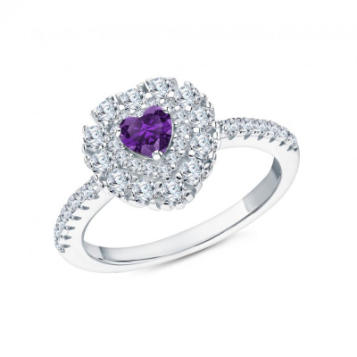 Серебряное кольцо с фианитами и аметистами природными