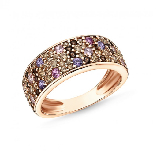 Серебряное кольцо с синтетическим корундом и фианитами