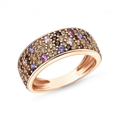 Серебряное кольцо с синтетическим корундом и фианитами