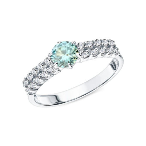 Серебряное кольцо с муассанитом параиба и фианитами