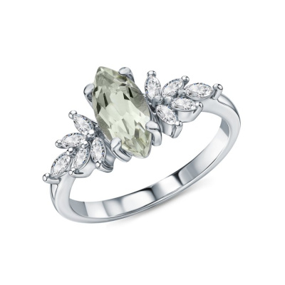 Серебряное кольцо с фианитами и аметистами природными