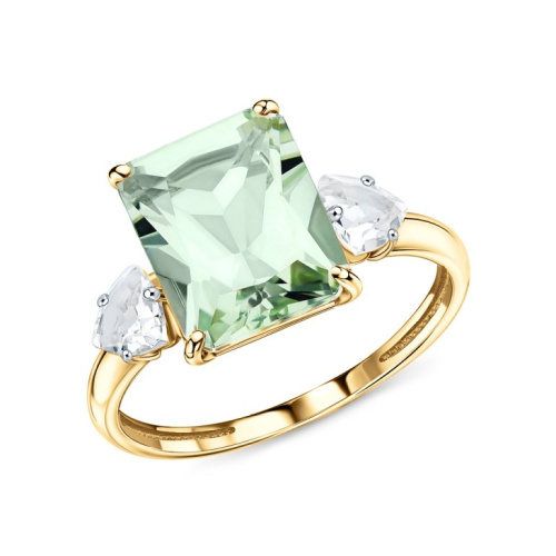 Золотое кольцо с празиолит природными и топазами природными