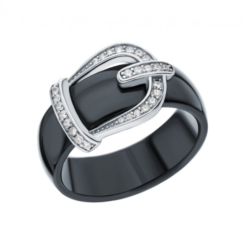 Керамическое кольцо с фианитами и керамикой