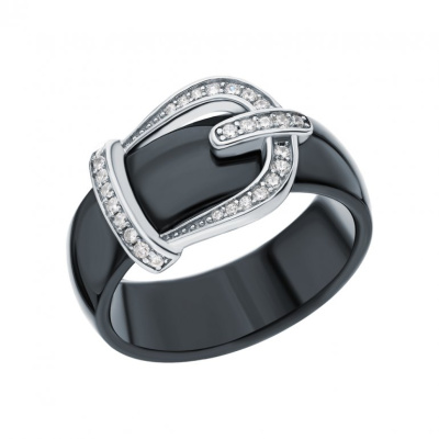 Керамическое кольцо с фианитами и керамикой