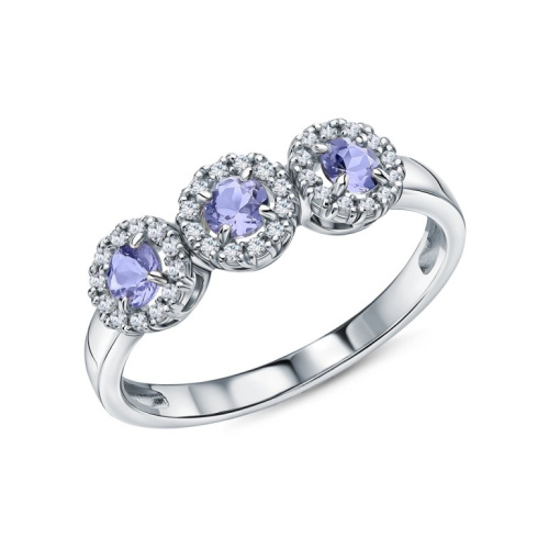 Золотое кольцо с бриллиантами природными и танзанитами природными