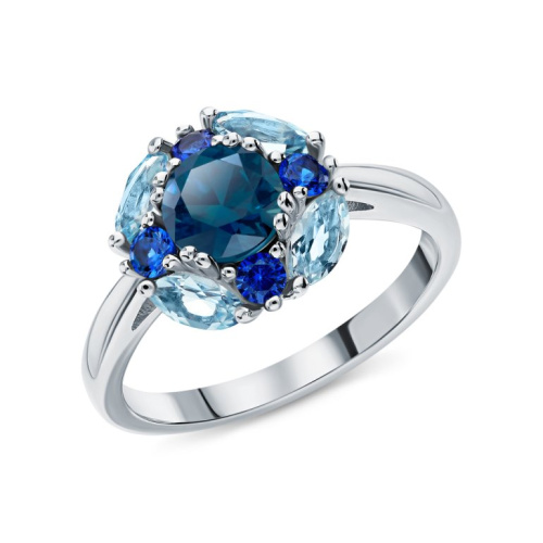 Серебряное кольцо с фианитами и топазами природными