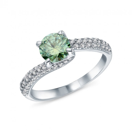 Серебряное кольцо с муассанитом параиба и фианитами