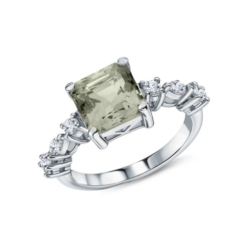 Серебряное кольцо с фианитами и аметистами природными