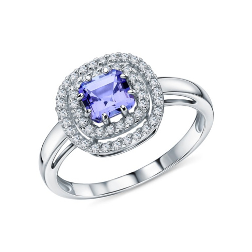 Золотое кольцо с бриллиантами природными и танзанитами природными