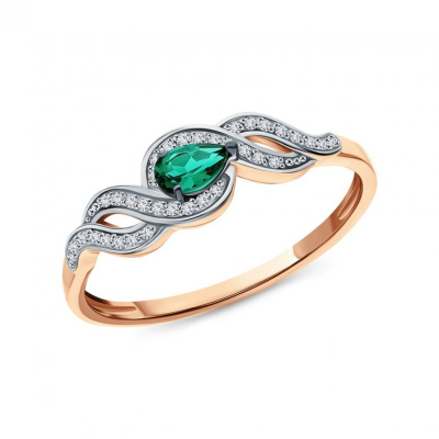 Золотое кольцо с бриллиантами природными и изумрудами выращенными