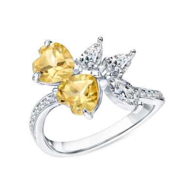 Серебряное кольцо с фианитами и цитринами природными