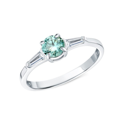 Серебряное кольцо с муассанитом параиба и фианитами