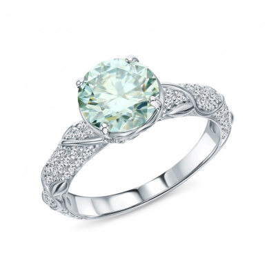 Серебряное кольцо с муассанитом параиба и фианитами