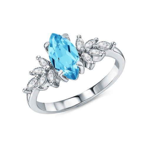 Серебряное кольцо с фианитами и топазами природными