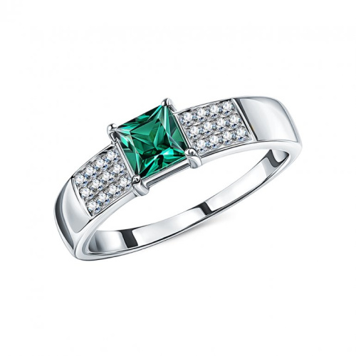 Золотое кольцо с бриллиантами природными и изумрудами выращенными