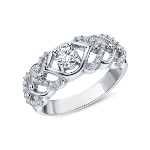 Серебряное кольцо с муассанитом и фианитами