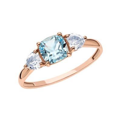 Золотое кольцо с топазом природным и горным хрусталем природным