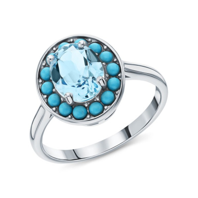 Серебряное кольцо с бирюзой синтетической и топазом природным