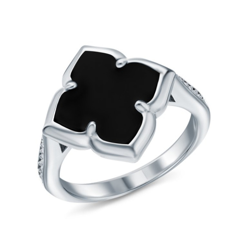 Серебряное кольцо с фианитами и агатами природными