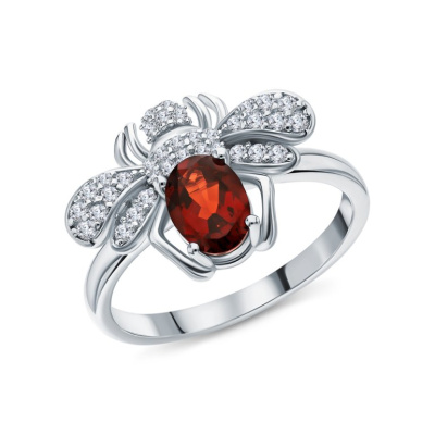 Серебряное кольцо с фианитами и гранатами природными