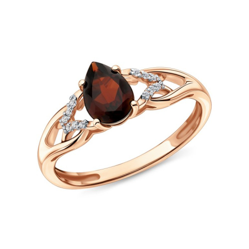 Золотое кольцо с фианитами и гранатами природными