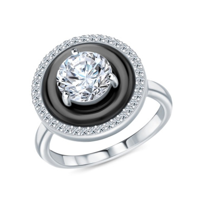 Серебряное кольцо с фианитами и керамикой