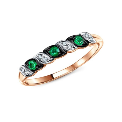 Золотое кольцо с бриллиантами природными и изумрудами природными