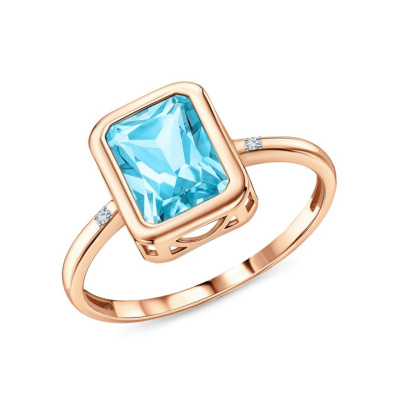 Золотое кольцо с бриллиантами природными и топазами природными