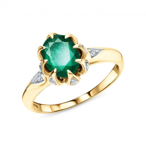 Золотое кольцо с бриллиантами природными и изумрудами природными