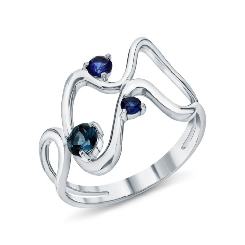 Золотое кольцо с топазами природными и сапфирами выращенными