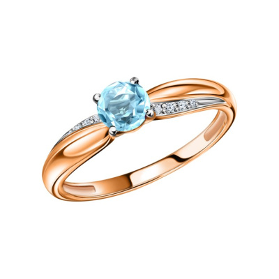 Золотое кольцо с бриллиантами природными и топазами природными