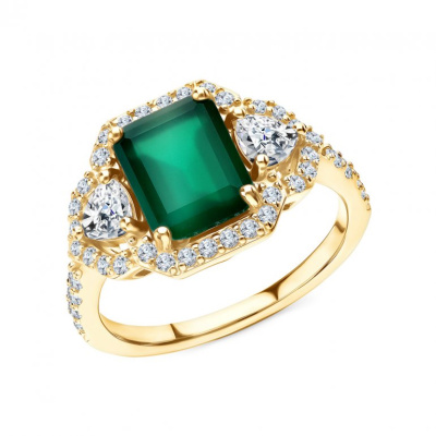 Серебряное кольцо с фианитами и агатами природными